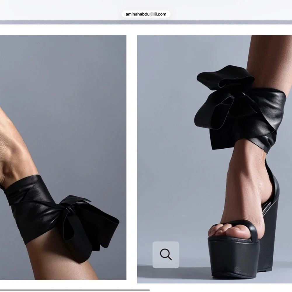 Amira Wedge Ankle-Tie Sandal — Black